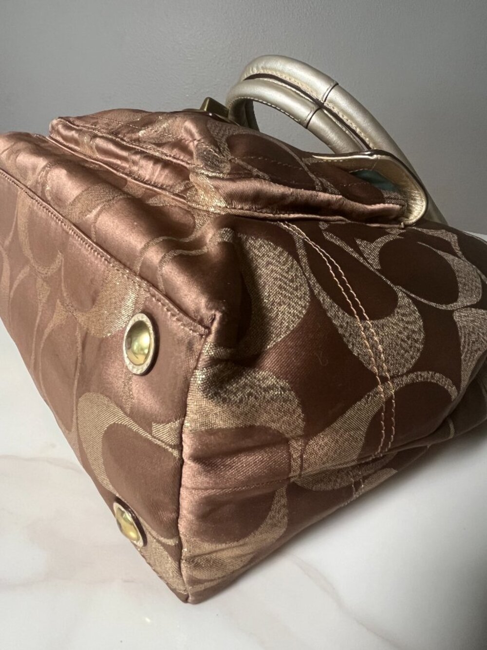 Coach Hampton Weekend Metallic Signature Jacquard Tote Turnlock Satchel 15391 - Picture 11 of 16